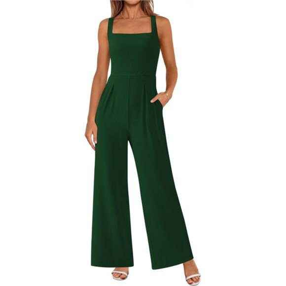 Summer Sleeveless Jumpsuits for Women Dressy Square Neck Wide Leg